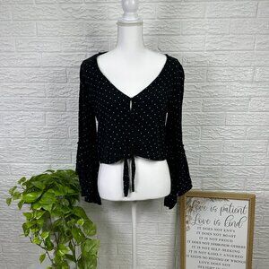 Billabong cropped bell sleeve blouse black polka dots small